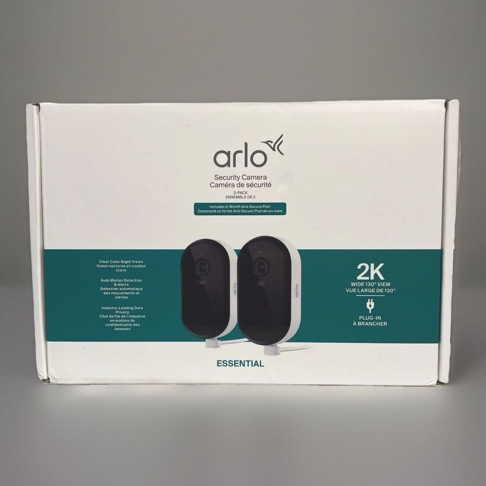 2-Pack ARLO Essential 2nd Gen Outdoor Security Cameras White Night Vision 2K New